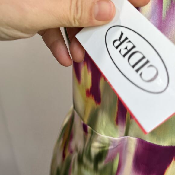 Cider Floral Satin Ruched Midi Dress Size L Watercolor Y2K Party Coquette - Picture 8 of 11